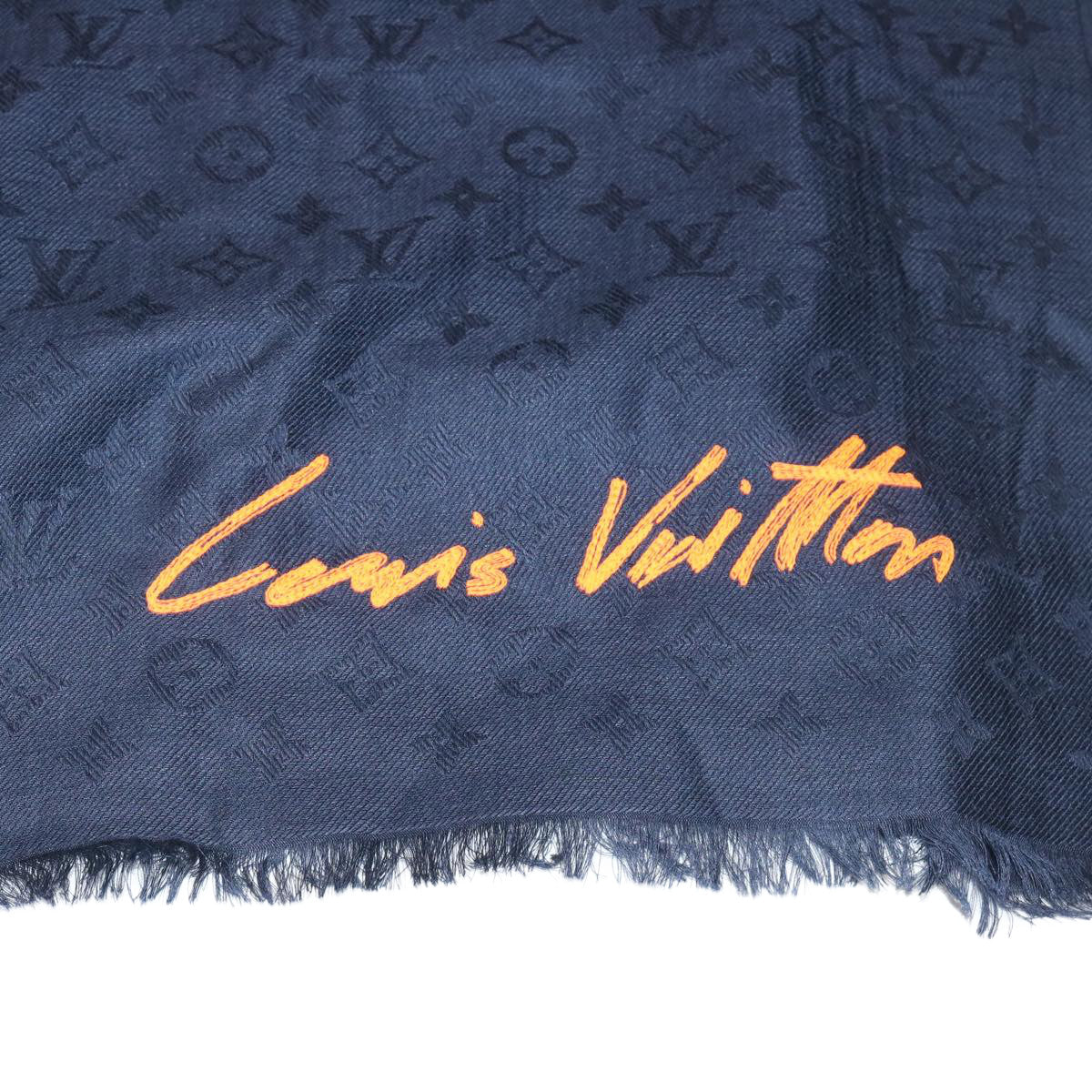 LOUIS VUITTON Monogram Signature VIP Shawl Silk Cashmere Navy LV Auth ak174A