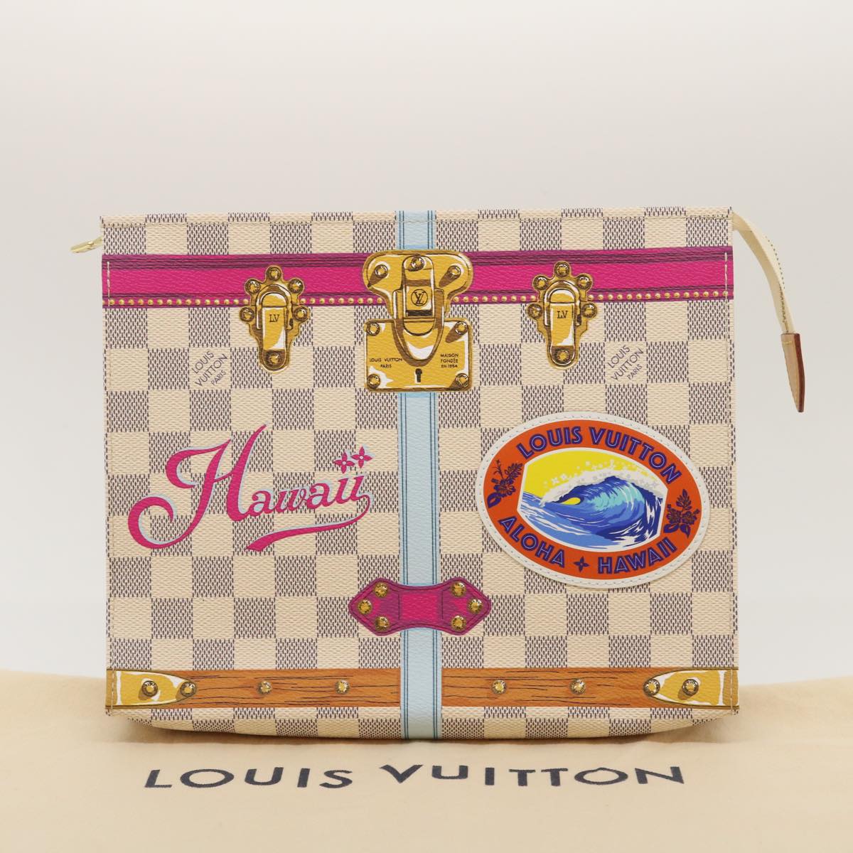 LOUIS VUITTON Damier Azur Poche Toilette 26 Pouch M41438 LV Auth ak181SAM