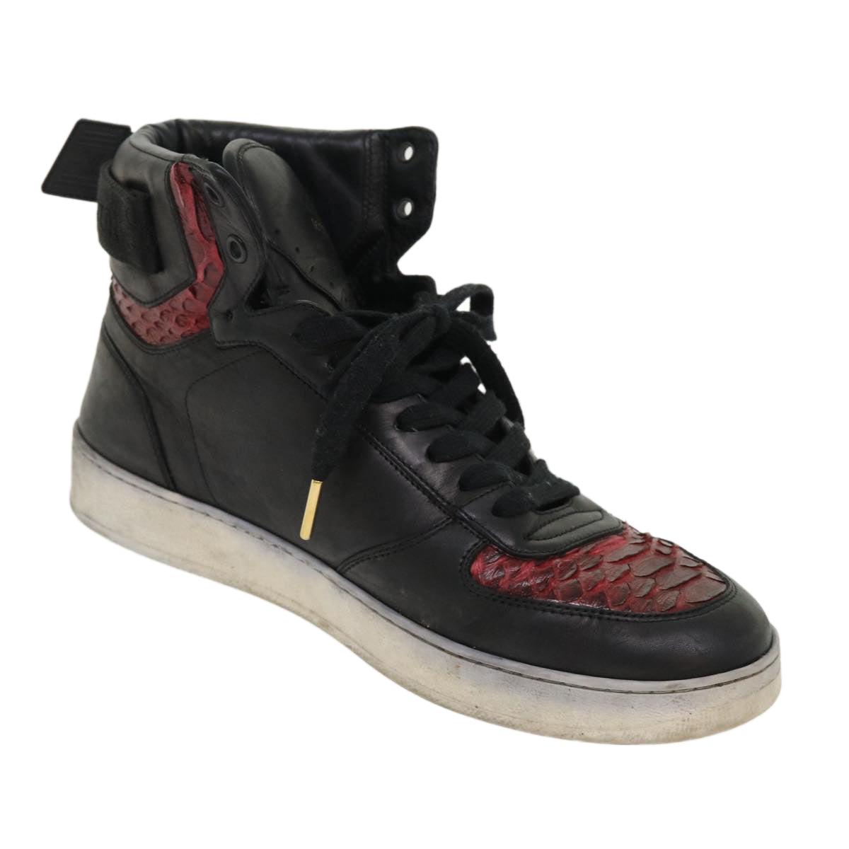 LOUIS VUITTON High Top Sneakers Exotic Leather 5.5 Black Red LV Auth ak201