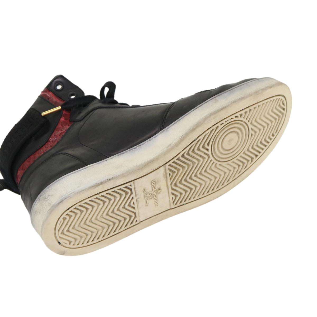 LOUIS VUITTON High Top Sneakers Exotic Leather 5.5 Black Red LV Auth ak201