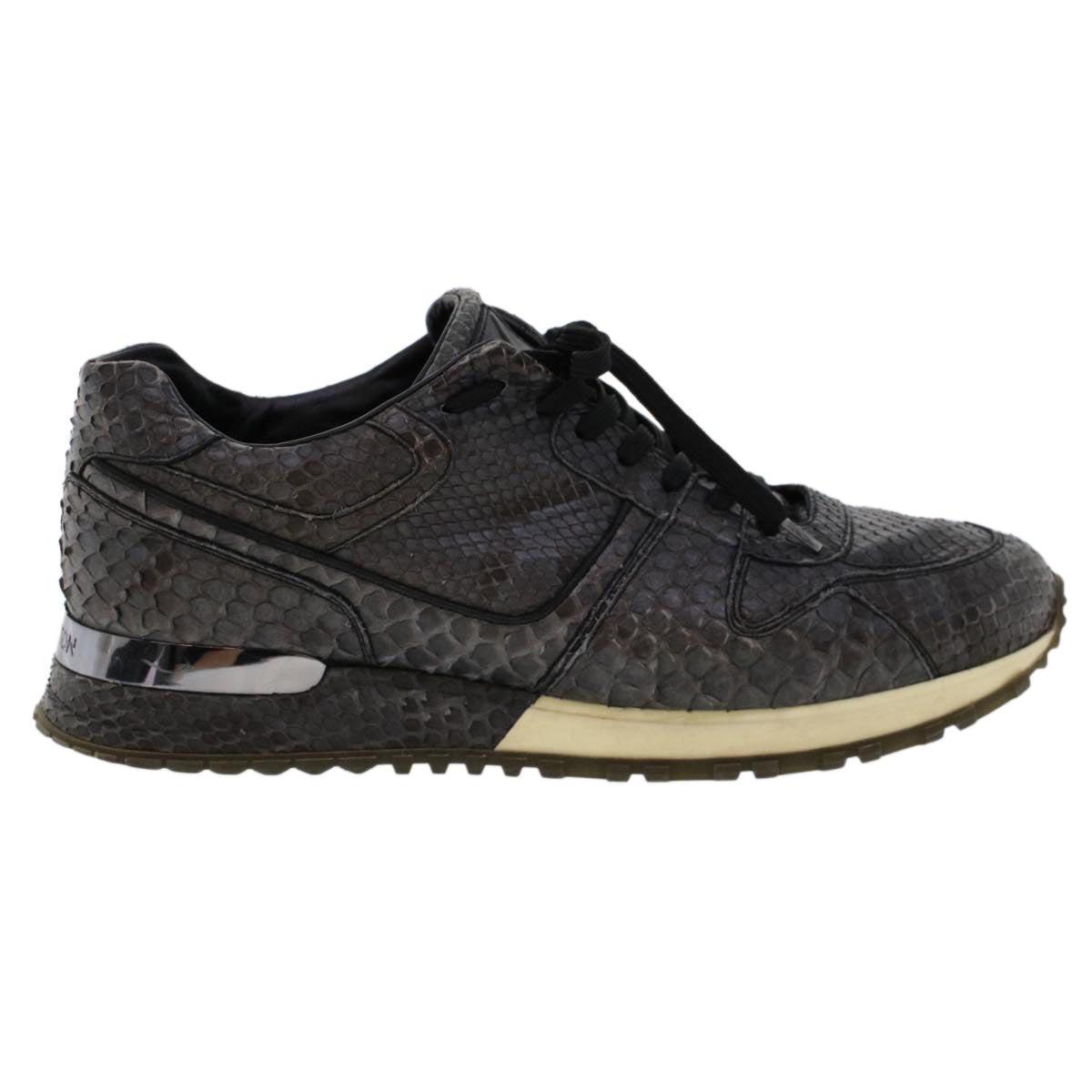 LOUIS VUITTON Sneakers Exotic Leather 6 Black LV Auth ak202