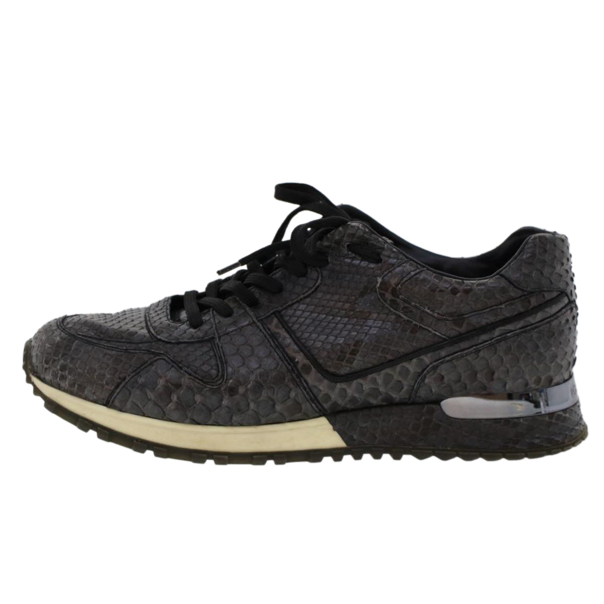 LOUIS VUITTON Sneakers Exotic Leather 6 Black LV Auth ak202