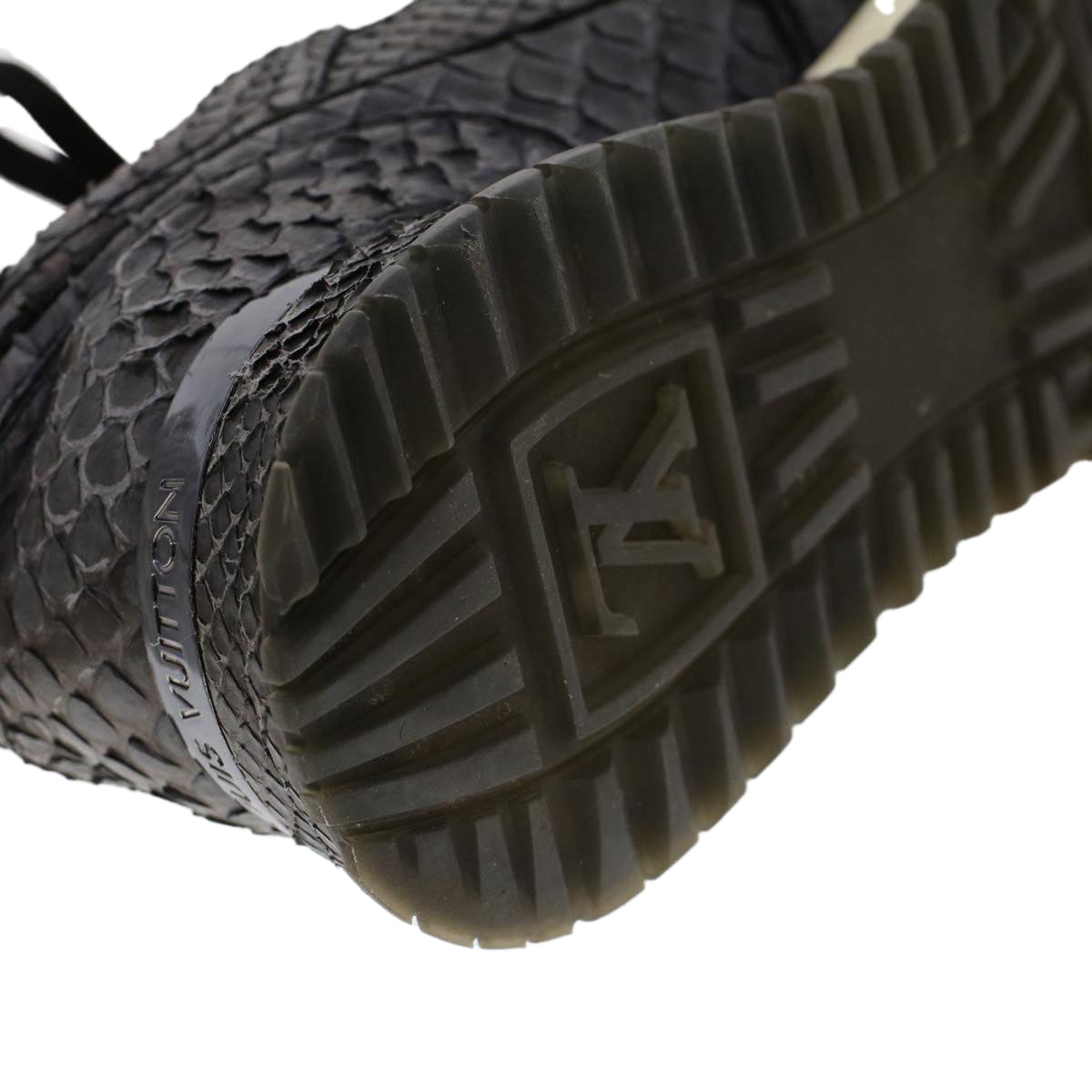LOUIS VUITTON Sneakers Exotic Leather 6 Black LV Auth ak202