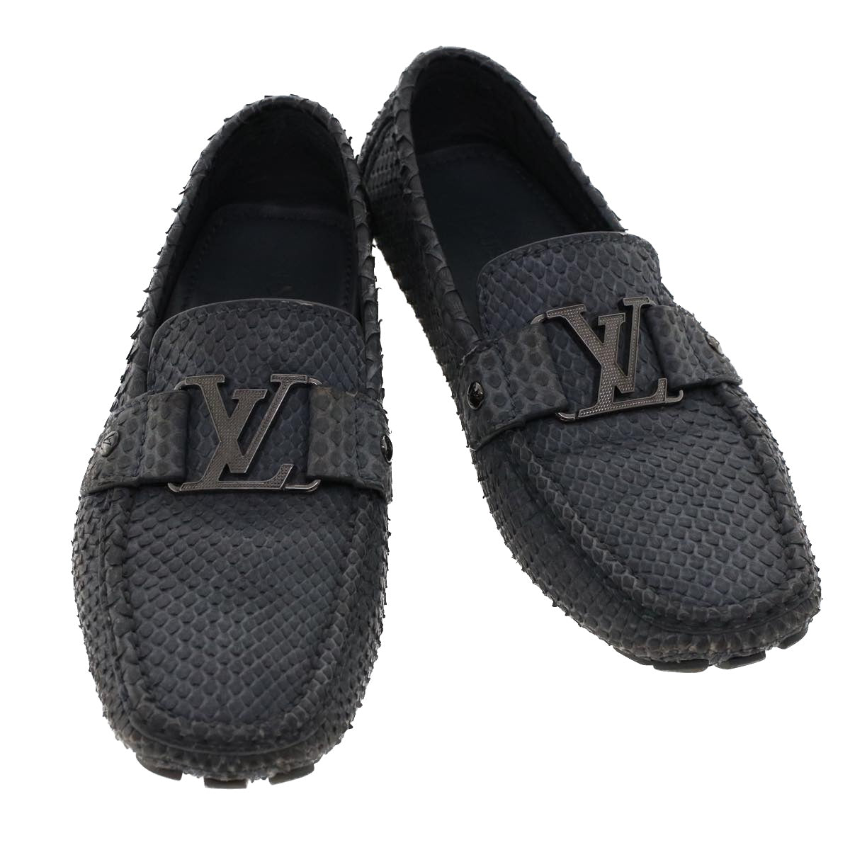 LOUIS VUITTON Driving Shoes Exotic Leather 7 Black Gray LV Auth ak212