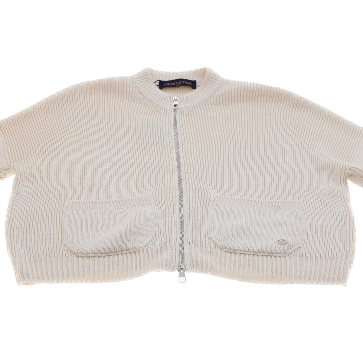 LOUIS VUITTON Knitted Sweater Jacket Cotton XS Beige RM181 GDJ HEN61W Auth ak213