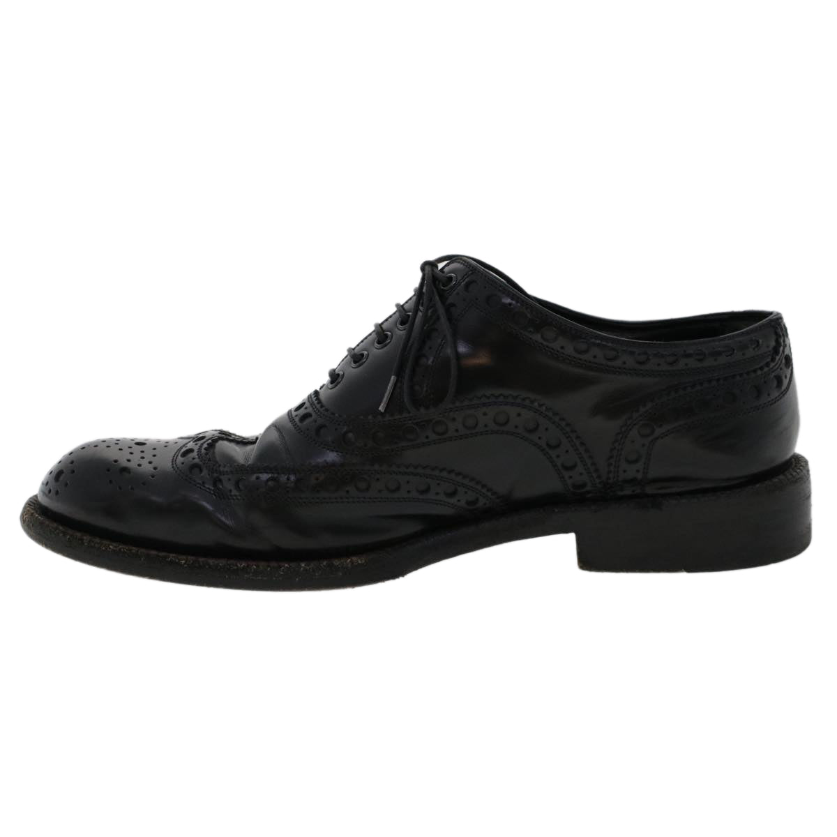 LOUIS VUITTON Wing Tip Medallio Shoes Leather 5.5 M Black MP3136 LV Auth ak214