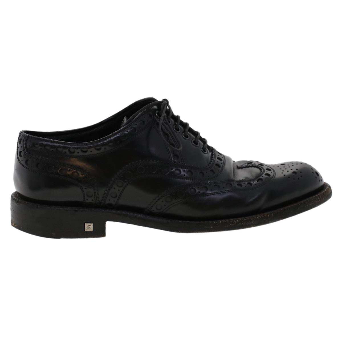 LOUIS VUITTON Wing Tip Medallio Shoes Leather 5.5 M Black MP3136 LV Auth ak214