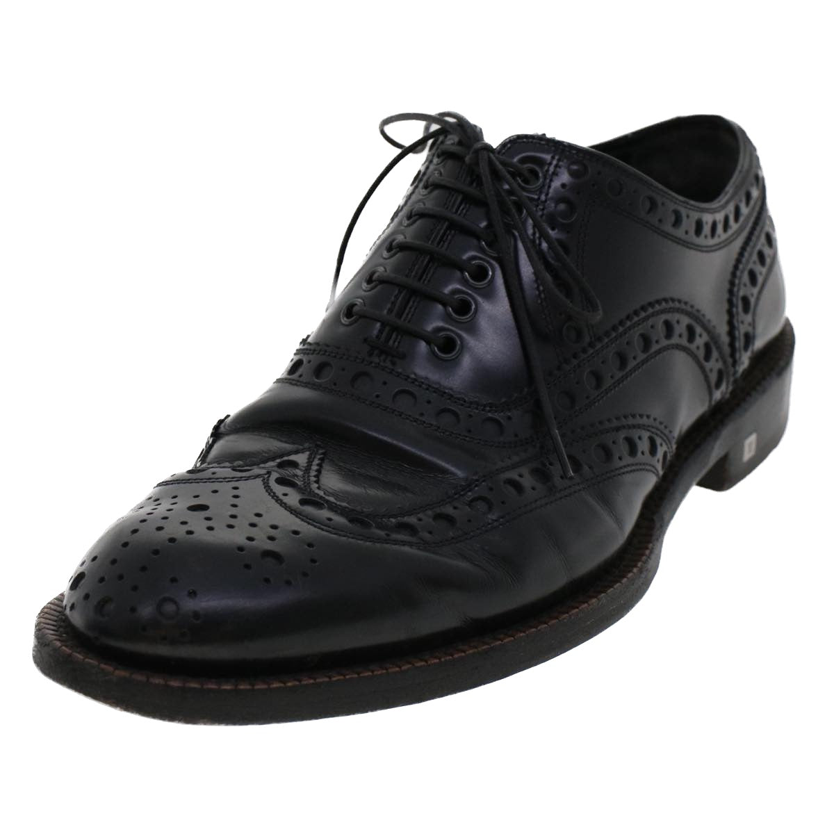 LOUIS VUITTON Wing Tip Medallio Shoes Leather 5.5 M Black MP3136 LV Auth ak214