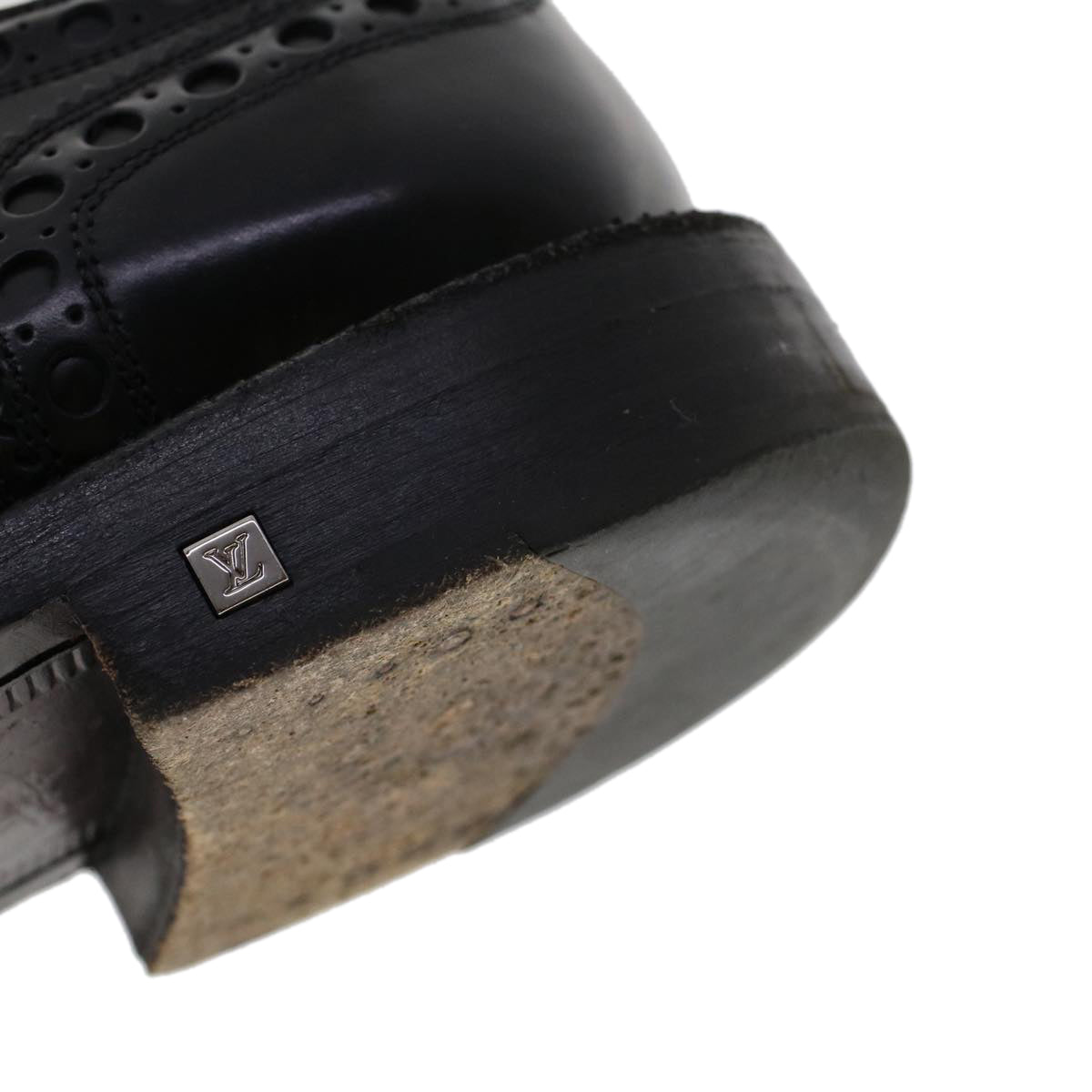 LOUIS VUITTON Wing Tip Medallio Shoes Leather 5.5 M Black MP3136 LV Auth ak214