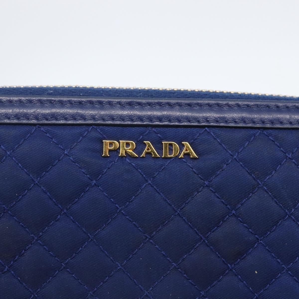 PRADA Wallet Leather Nylon Blue Gold Auth am10008