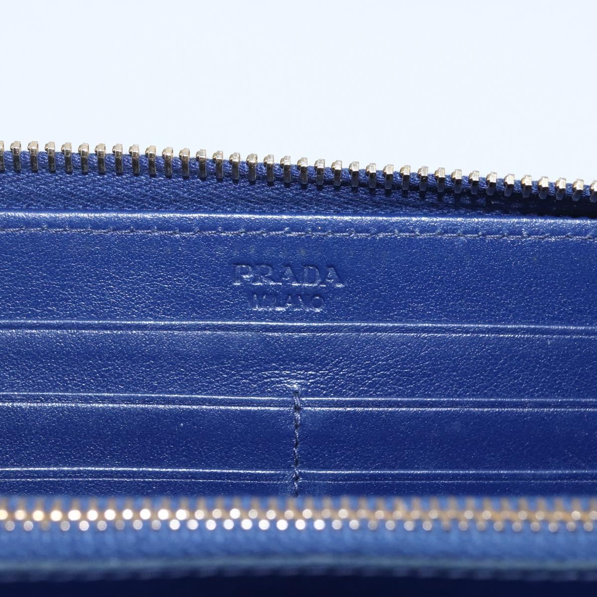 PRADA Wallet Leather Nylon Blue Gold Auth am10008