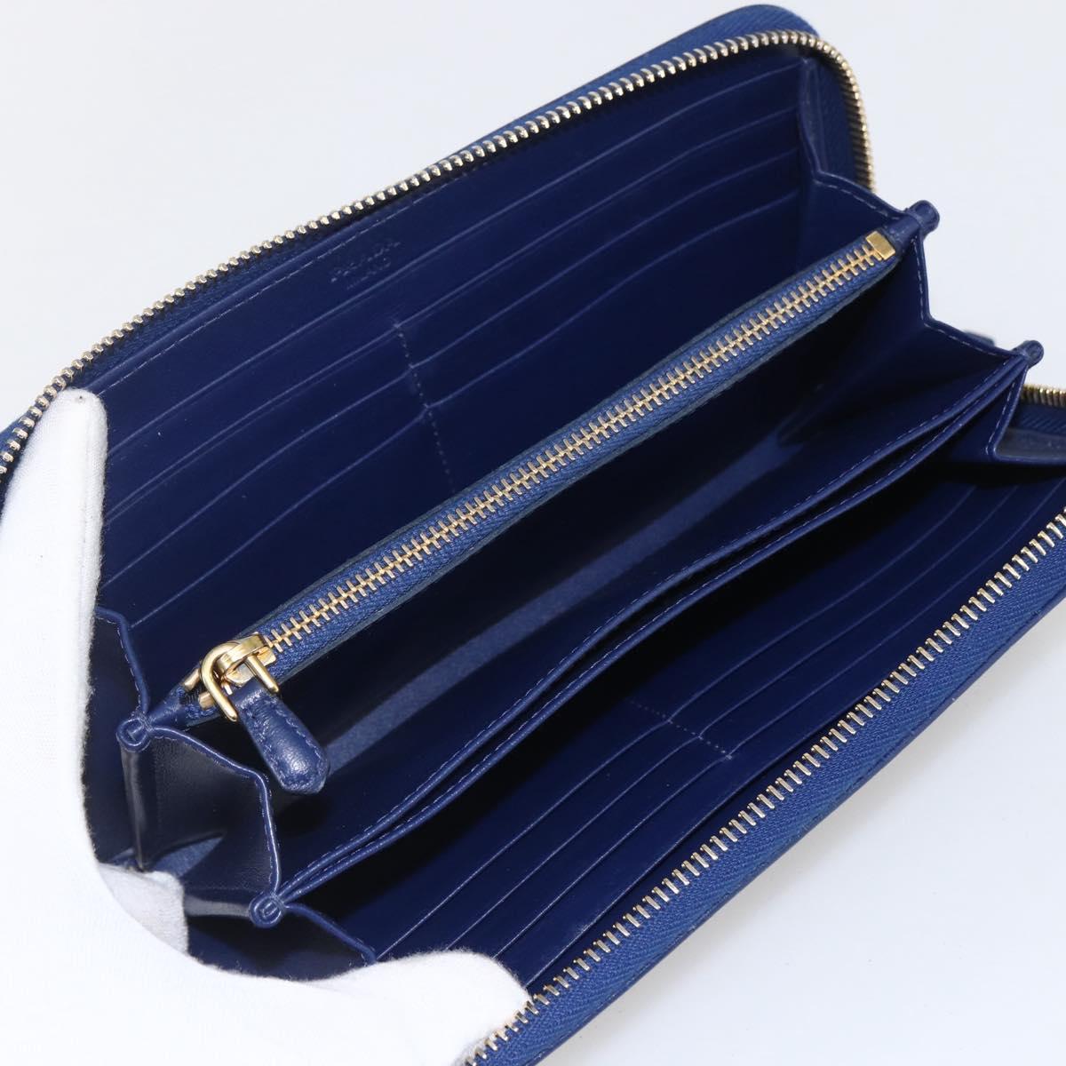 PRADA Wallet Leather Nylon Blue Gold Auth am10008