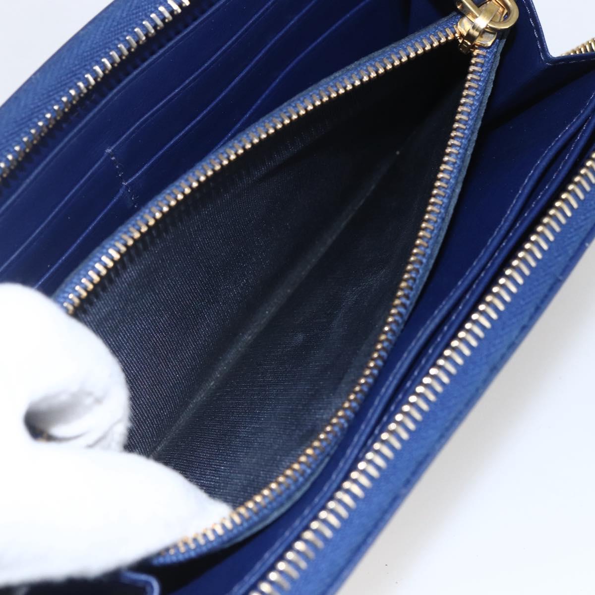 PRADA Wallet Leather Nylon Blue Gold Auth am10008