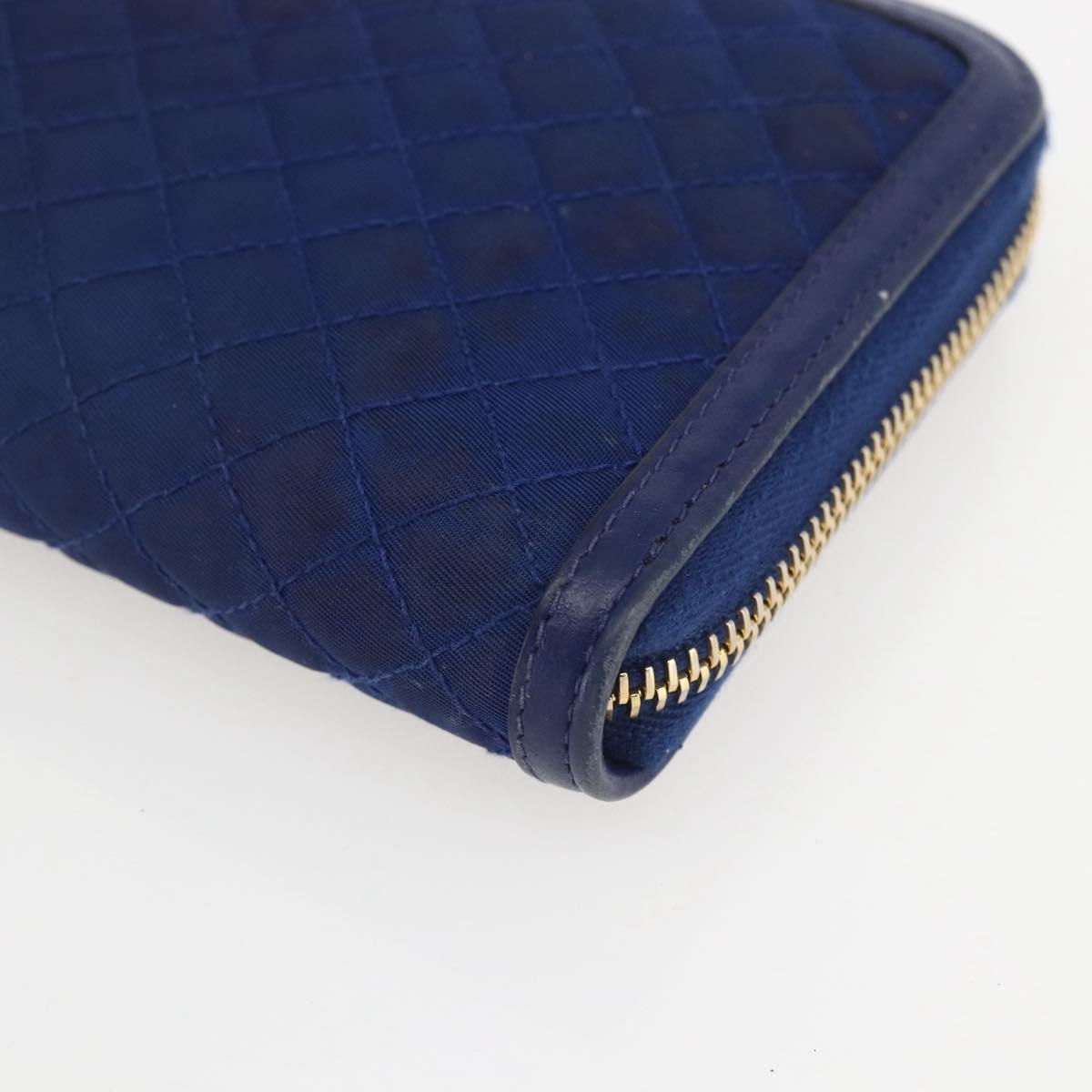 PRADA Wallet Leather Nylon Blue Gold Auth am10008