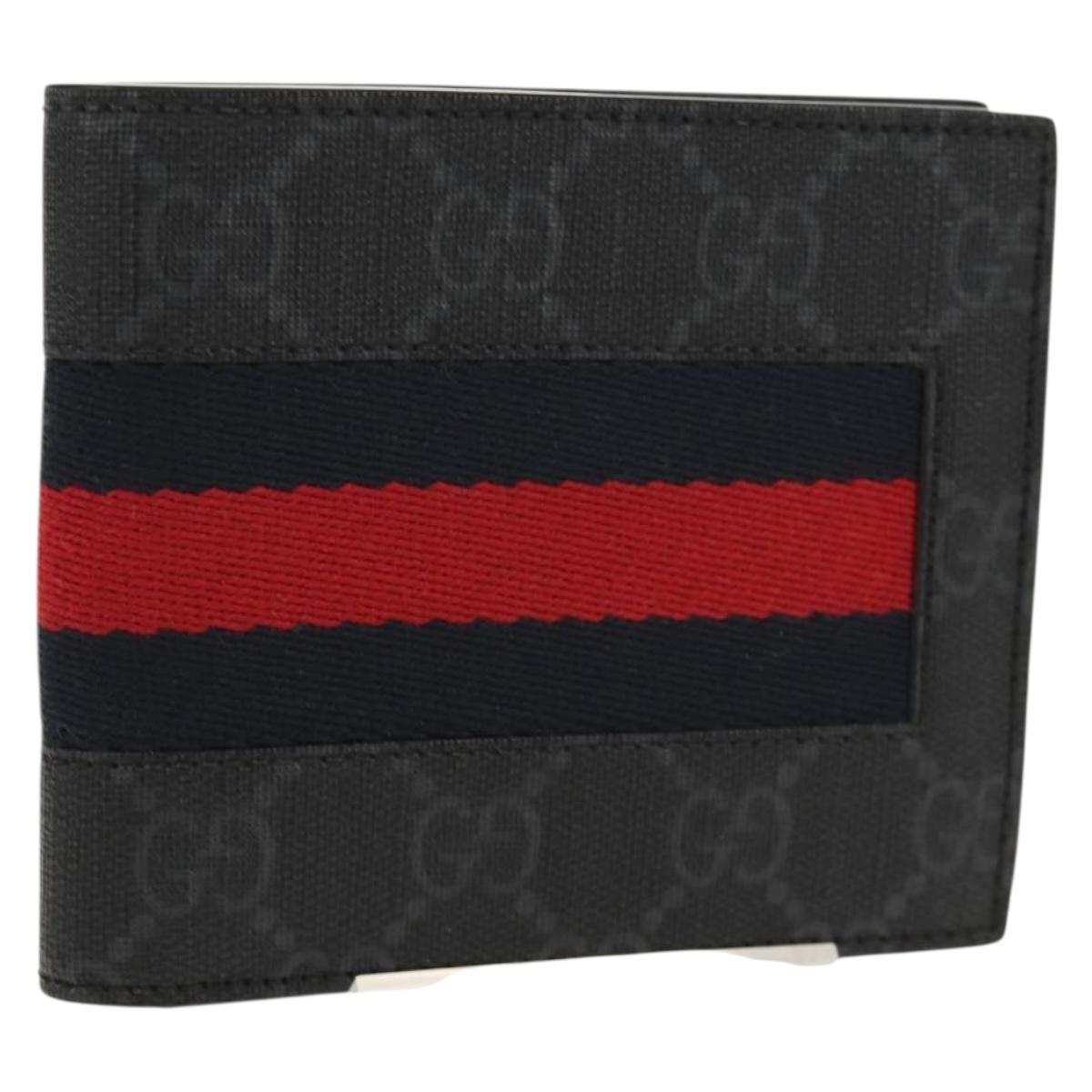 GUCCI GG Supreme Sherry Line Wallet PVC Black Navy 408826 Auth am10010V