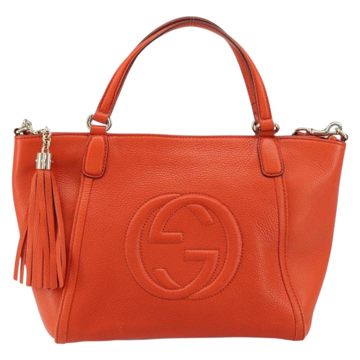 GUCCI Soho Hand Bag Leather 2way Orange Gold 369176 Auth am10017V