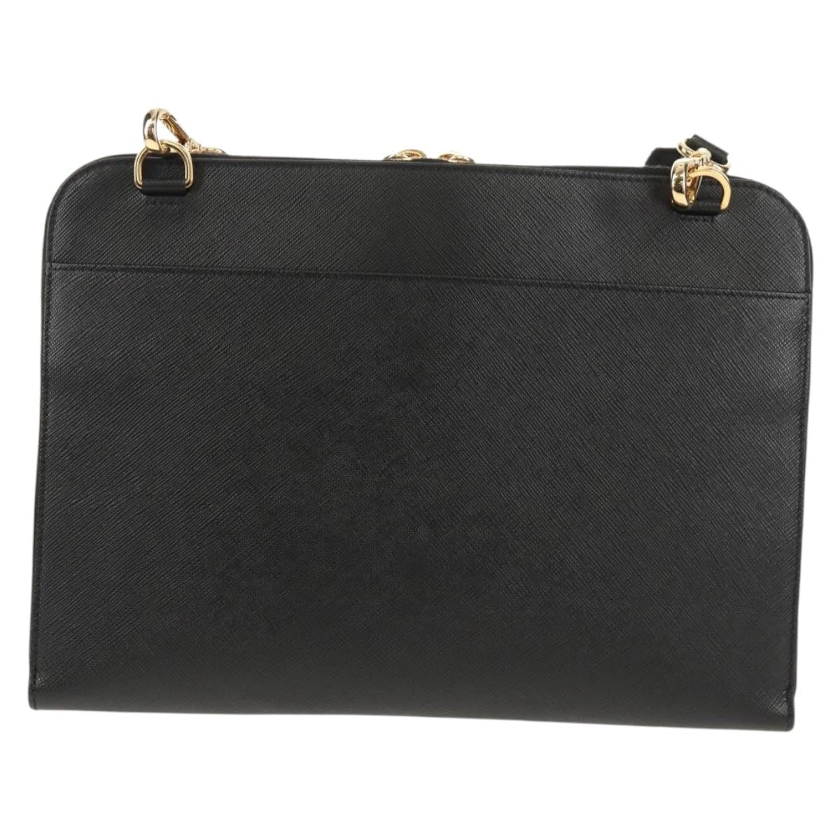 PRADA Shoulder Bag Safiano leather Black Gold Auth am10022V