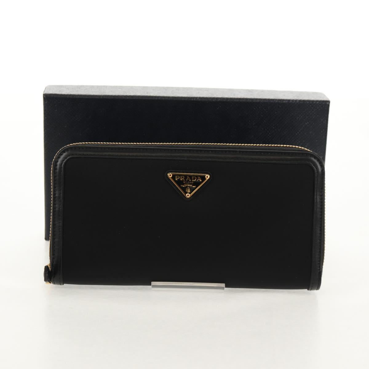 PRADA Long Wallet Leather Nylon Black Gold 1ML506 Auth am10026V