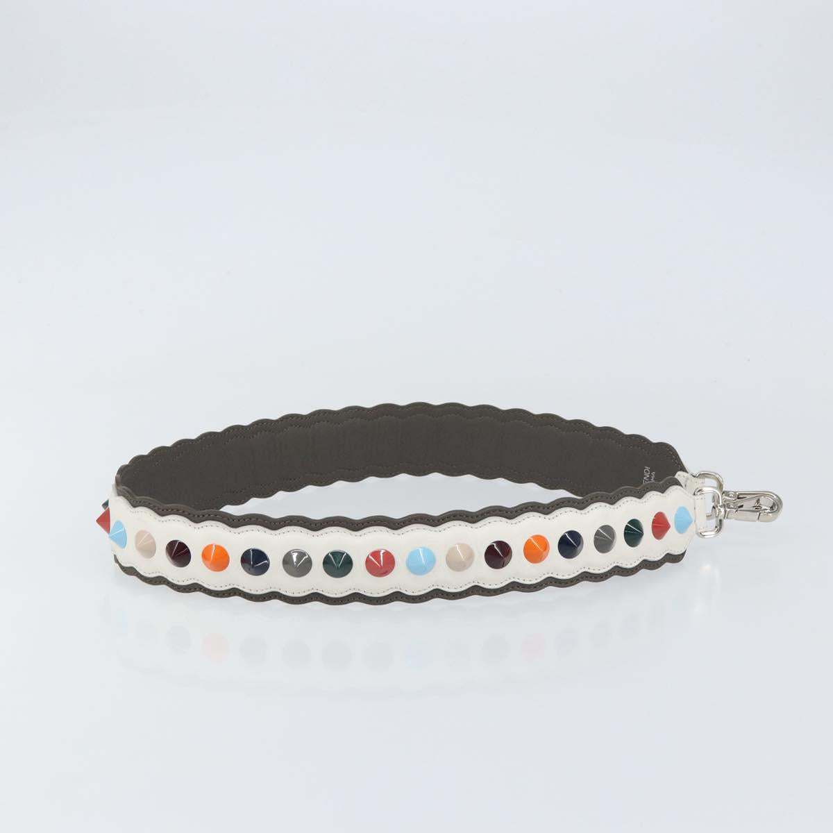 FENDI Studs Shoulder Strap Leather 31.5"" White Auth am10032