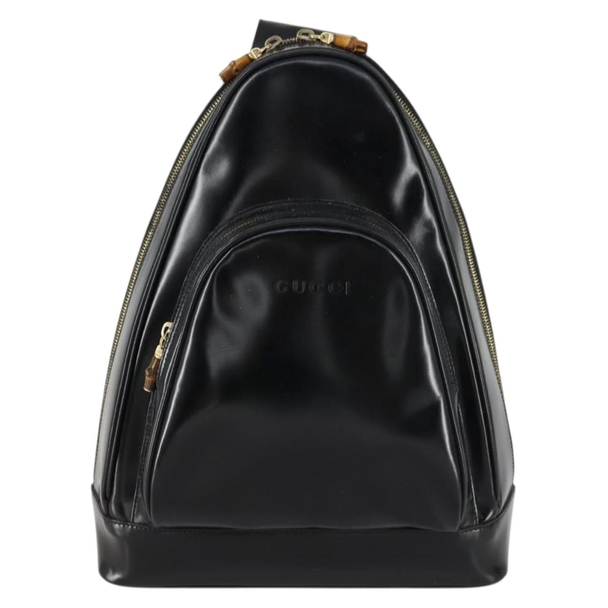 GUCCI Bamboo Body Bag Enamel Black Gold 003 2113 0027 Auth am10040