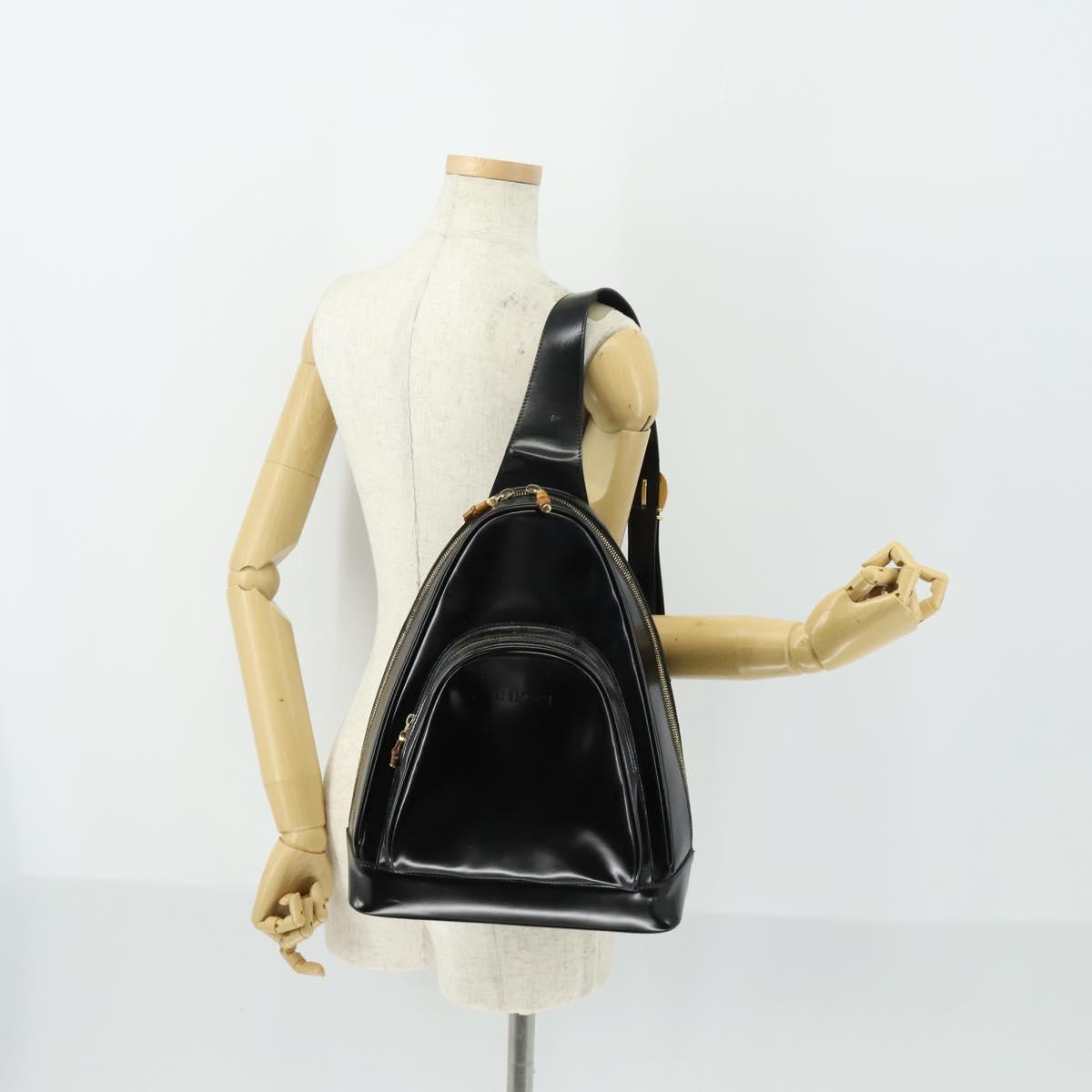 GUCCI Bamboo Body Bag Enamel Black Gold 003 2113 0027 Auth am10040