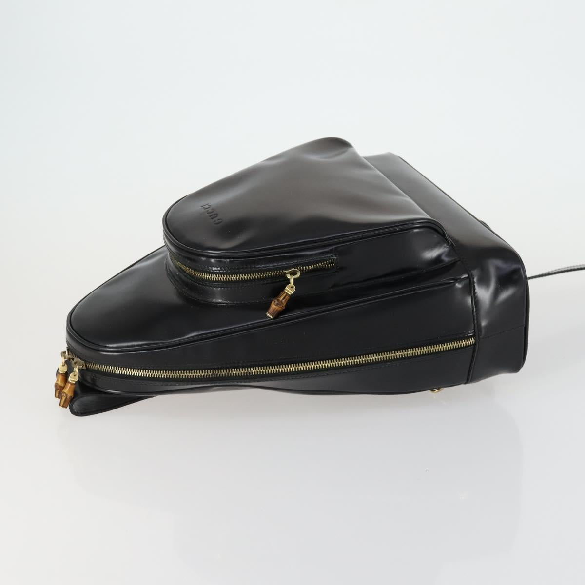 GUCCI Bamboo Body Bag Enamel Black Gold 003 2113 0027 Auth am10040