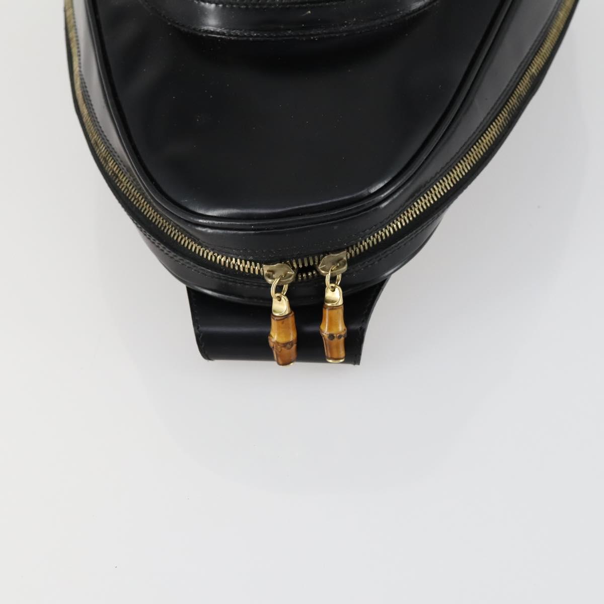 GUCCI Bamboo Body Bag Enamel Black Gold 003 2113 0027 Auth am10040