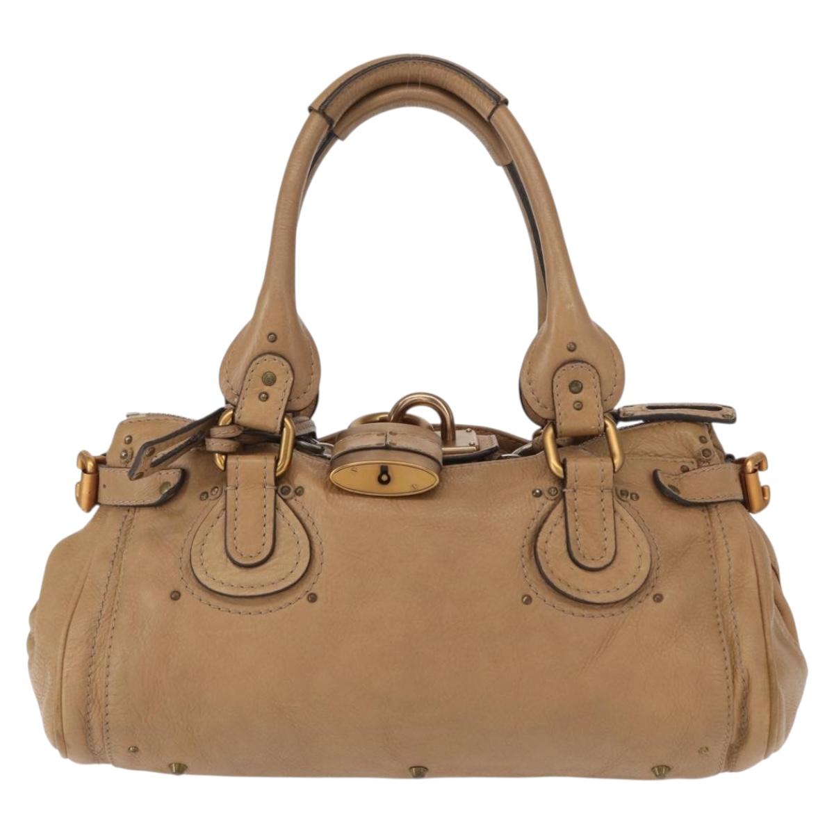 Chloe Paddington Hand Bag Leather Beige Gold Silver Auth am10046V