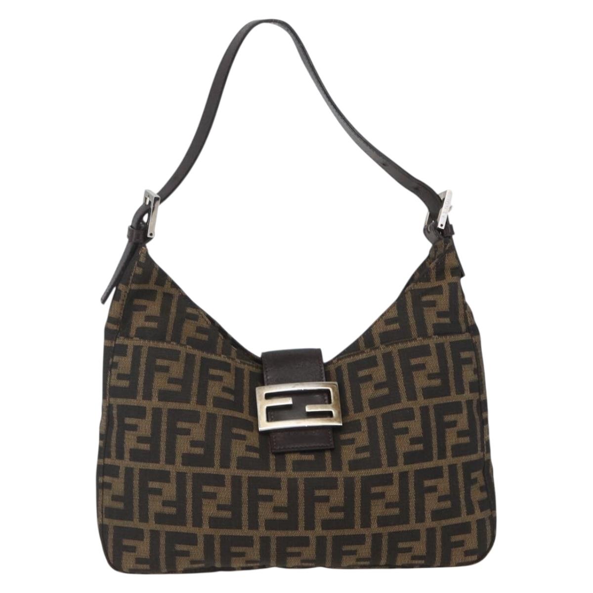 FENDI Zucca Canvas Mamma Baguette Shoulder Bag Black Brown Auth am10048V