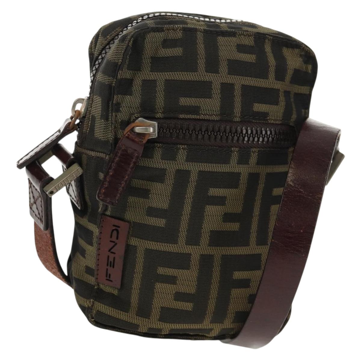 FENDI Zucca Canvas Shoulder Bag Black Brown Auth am10053
