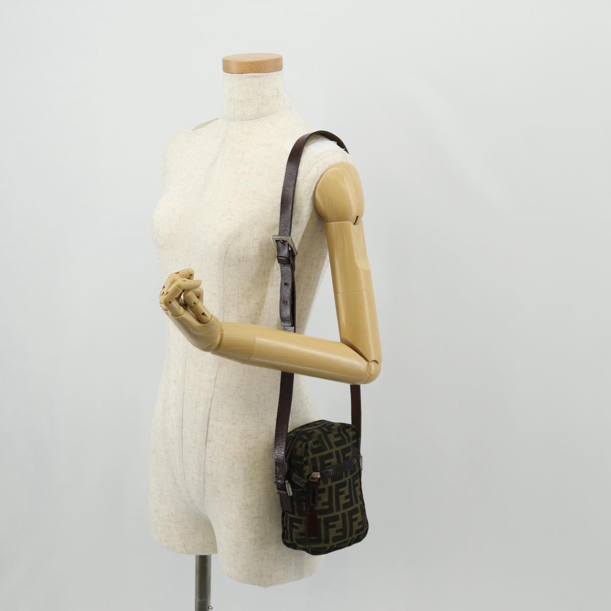 FENDI Zucca Canvas Shoulder Bag Black Brown Auth am10053