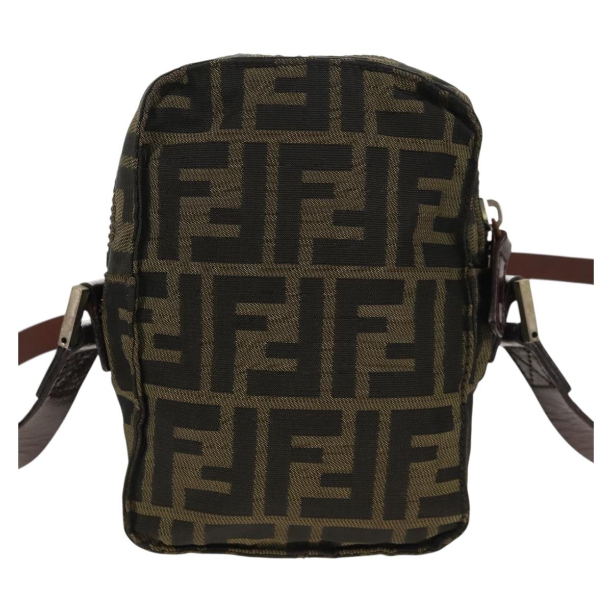 FENDI Zucca Canvas Shoulder Bag Black Brown Auth am10053