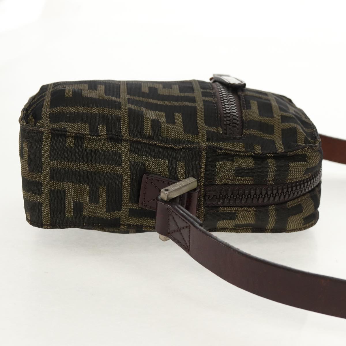 FENDI Zucca Canvas Shoulder Bag Black Brown Auth am10053