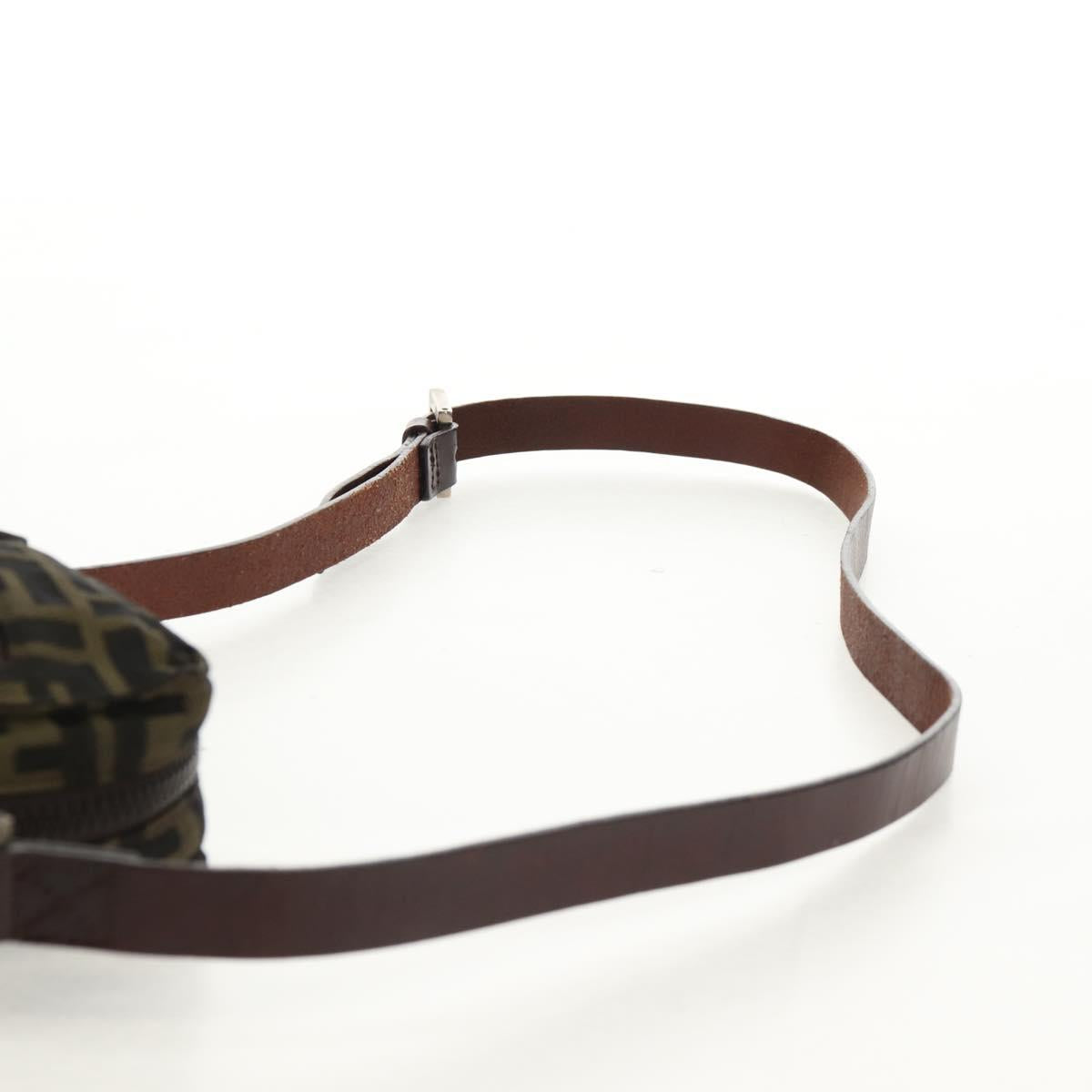 FENDI Zucca Canvas Shoulder Bag Black Brown Auth am10053