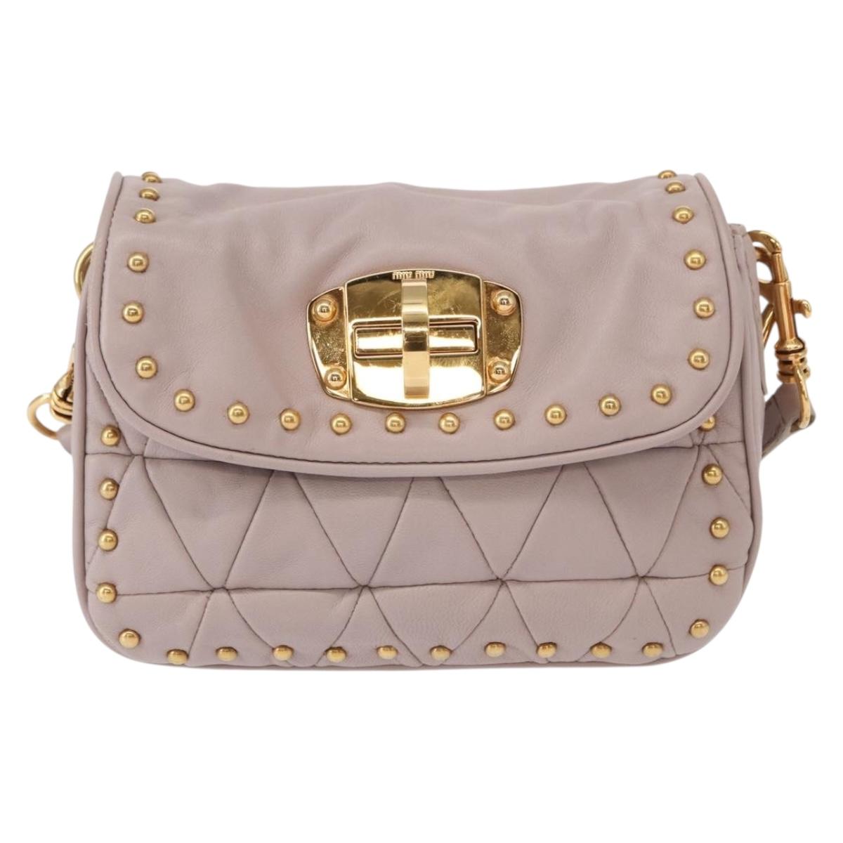 Miu Miu Studs Turn Lock Shoulder Bag Leather Purple Gold Auth am10057V