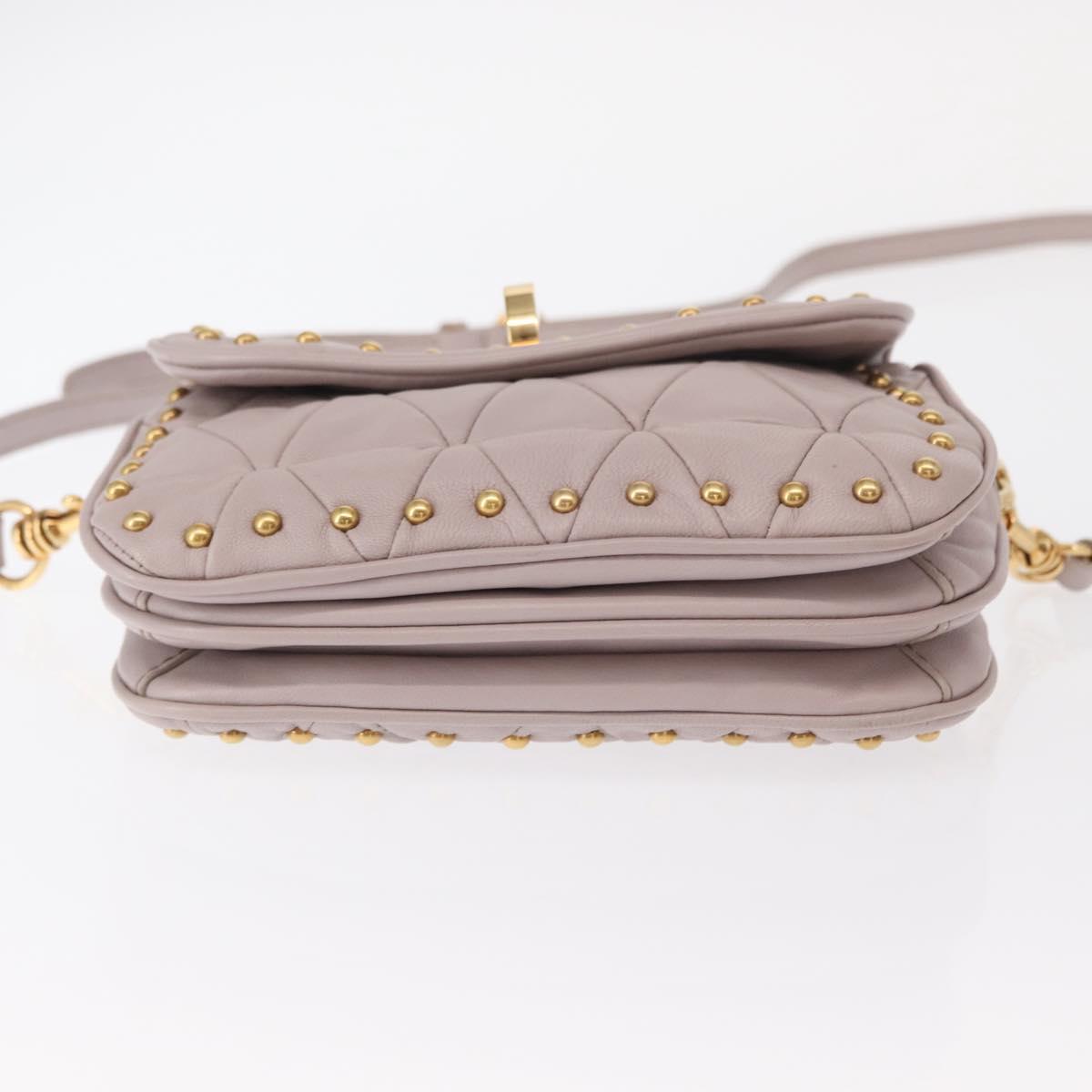 Miu Miu Studs Turn Lock Shoulder Bag Leather Purple Gold Auth am10057V