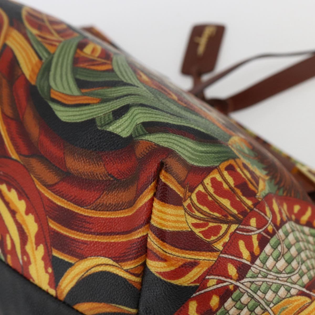 Salvatore Ferragamo Flower Tote Bag PVC Multicolor Gold Auth am10086