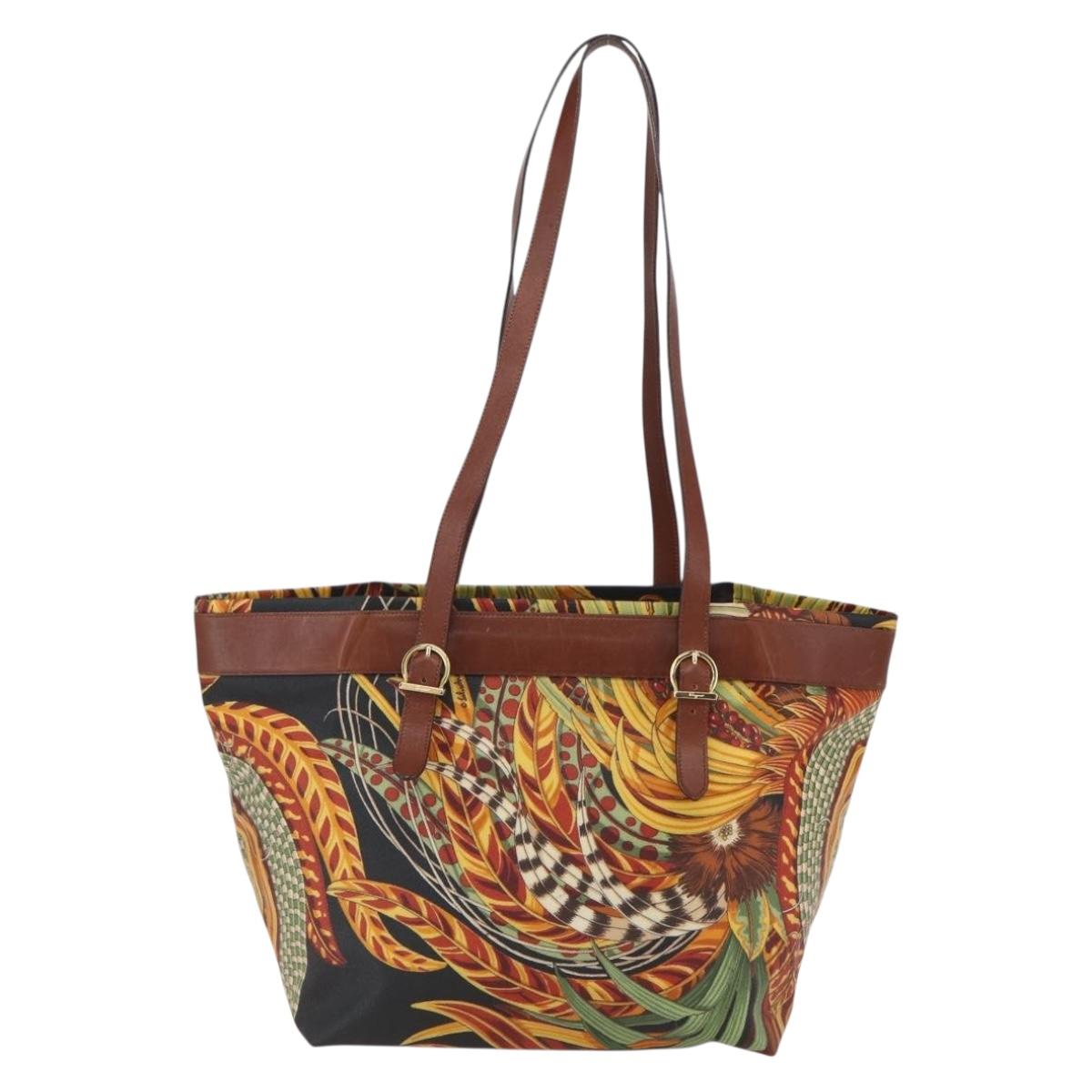 Salvatore Ferragamo Flower Tote Bag PVC Multicolor Gold Auth am10086