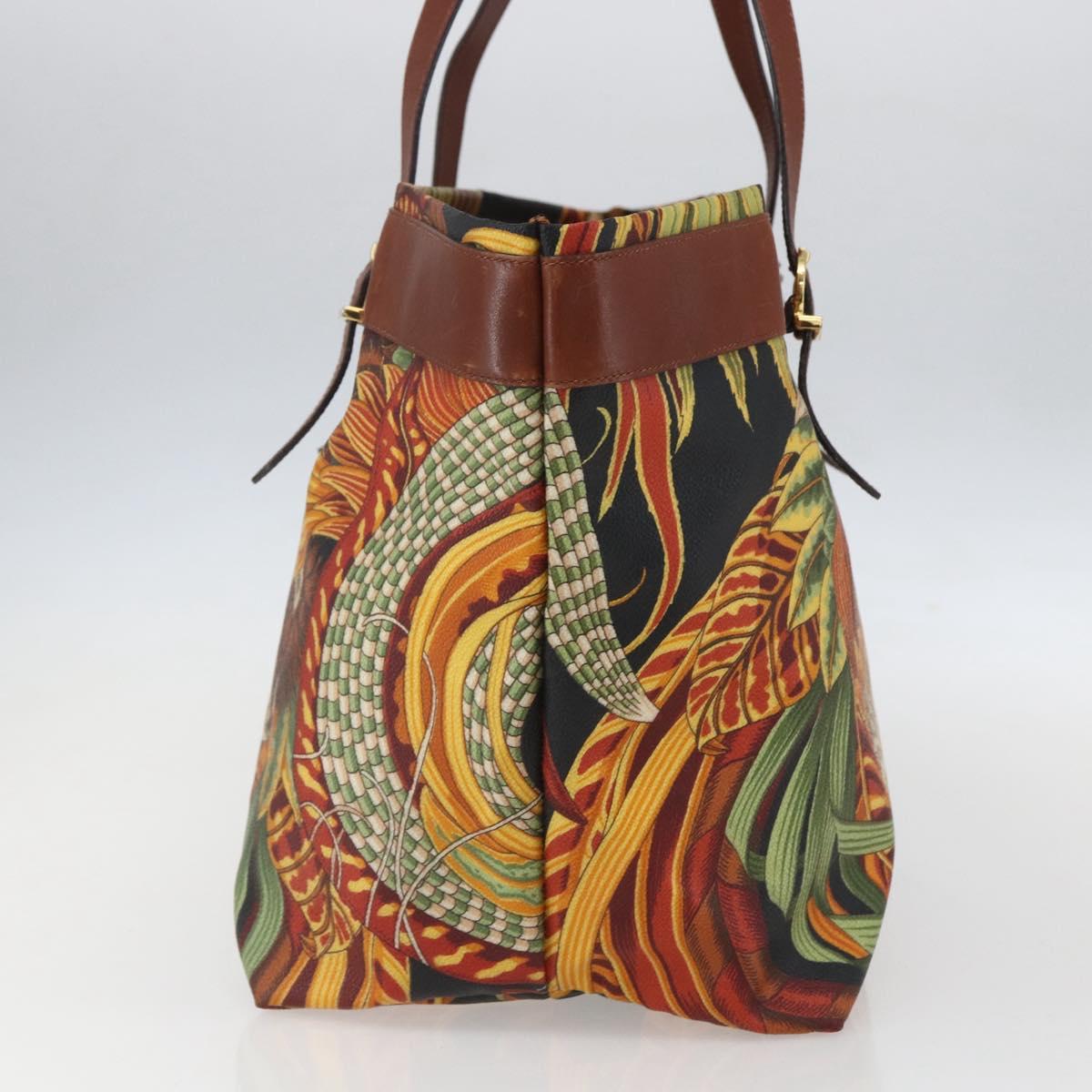 Salvatore Ferragamo Flower Tote Bag PVC Multicolor Gold Auth am10086