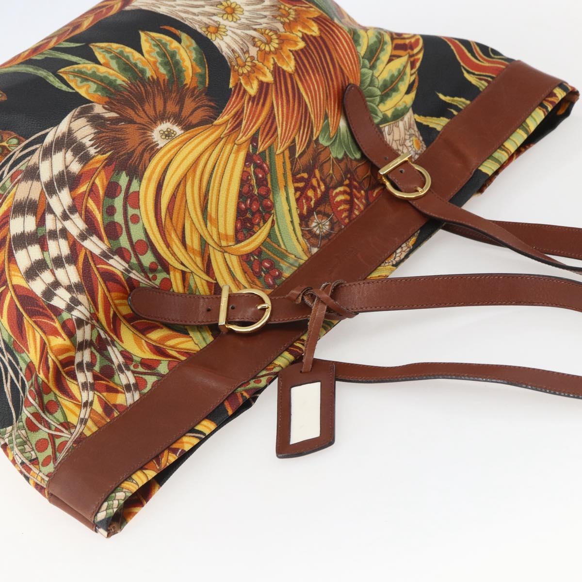 Salvatore Ferragamo Flower Tote Bag PVC Multicolor Gold Auth am10086
