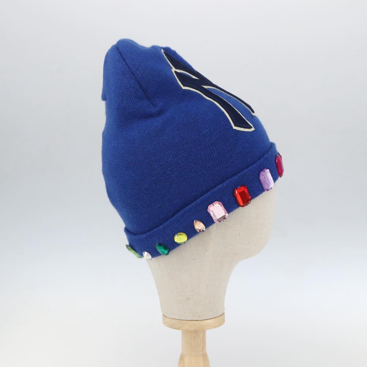 GUCCI NY Knitted Fabrics Hat Wool Blue Auth am10088V