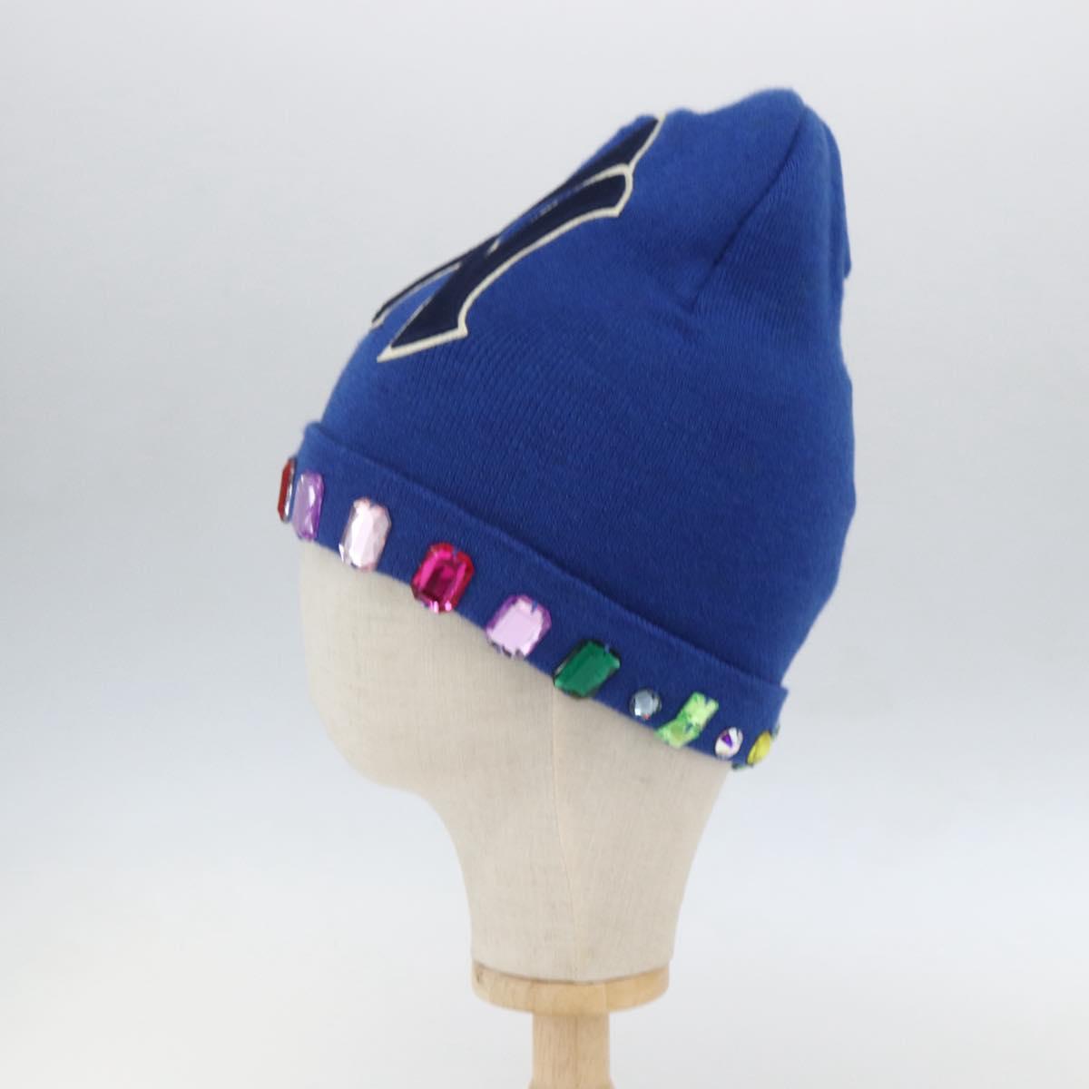 GUCCI NY Knitted Fabrics Hat Wool Blue Auth am10088V