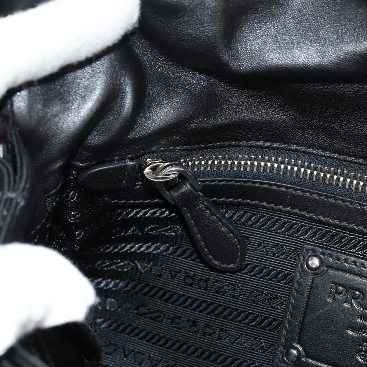 PRADA Frill Hand Bag Nylon 2way Silver Black Auth am10099V