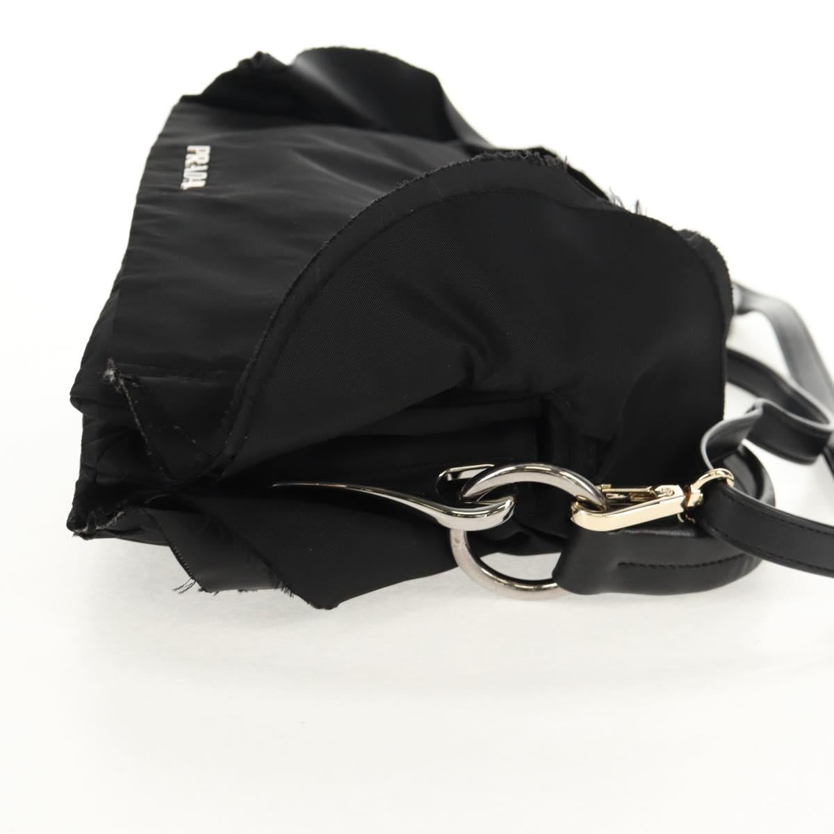 PRADA Frill Hand Bag Nylon 2way Silver Black Auth am10099V