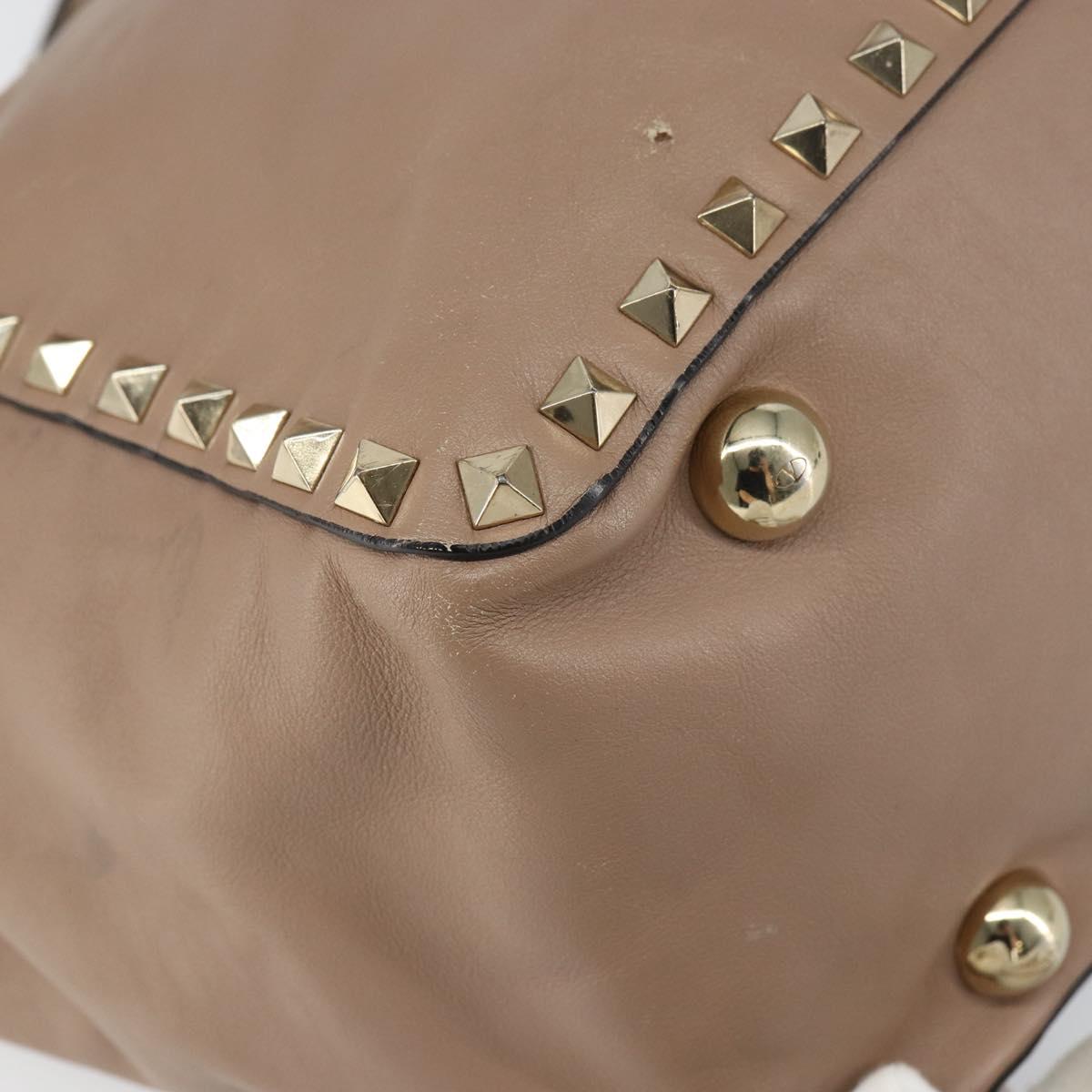 VALENTINO Studs Tote Bag Leather 2way Beige Gold Auth am10102