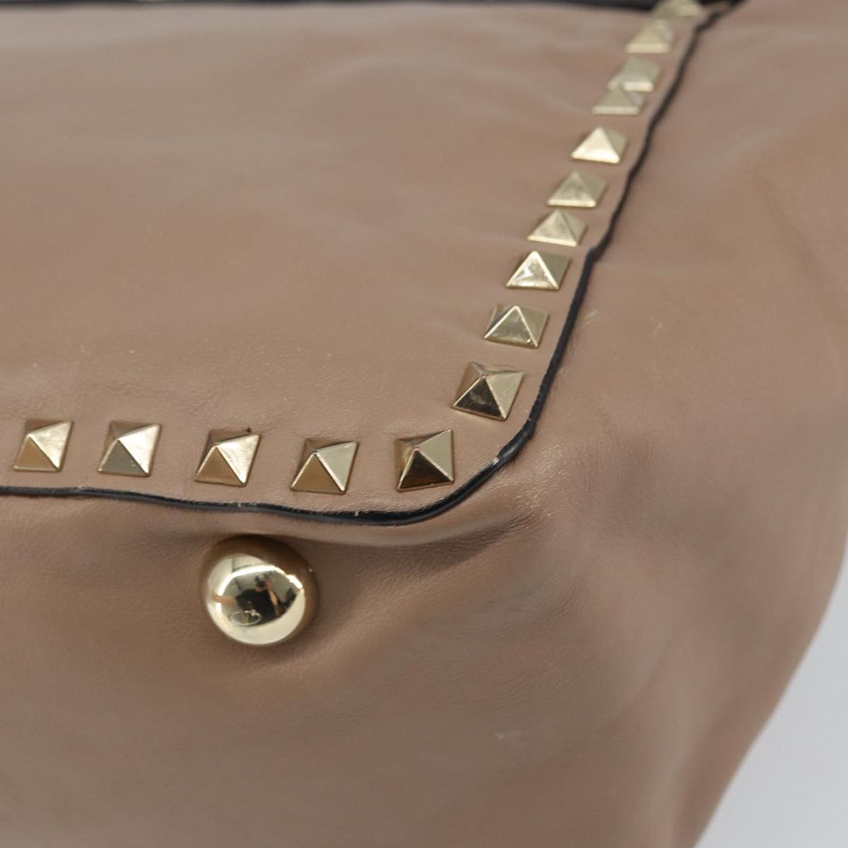 VALENTINO Studs Tote Bag Leather 2way Beige Gold Auth am10102
