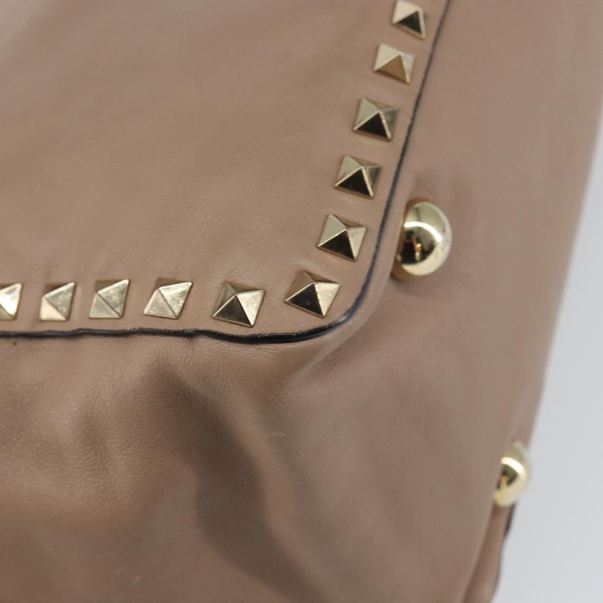 VALENTINO Studs Tote Bag Leather 2way Beige Gold Auth am10102