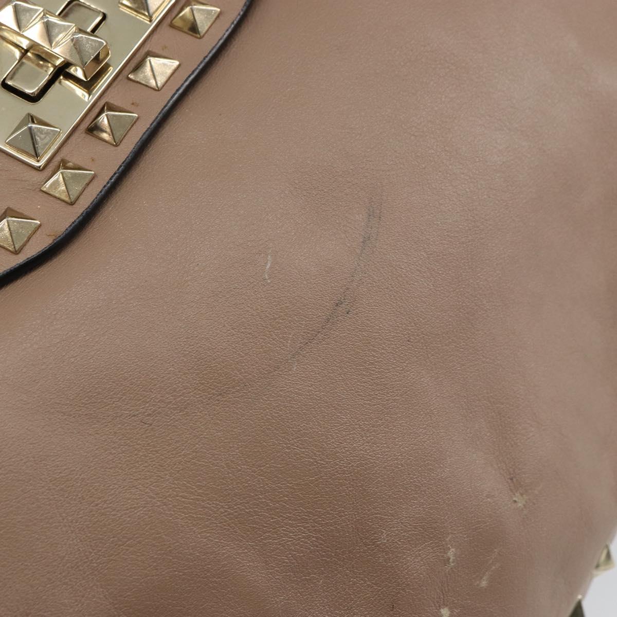 VALENTINO Studs Tote Bag Leather 2way Beige Gold Auth am10102