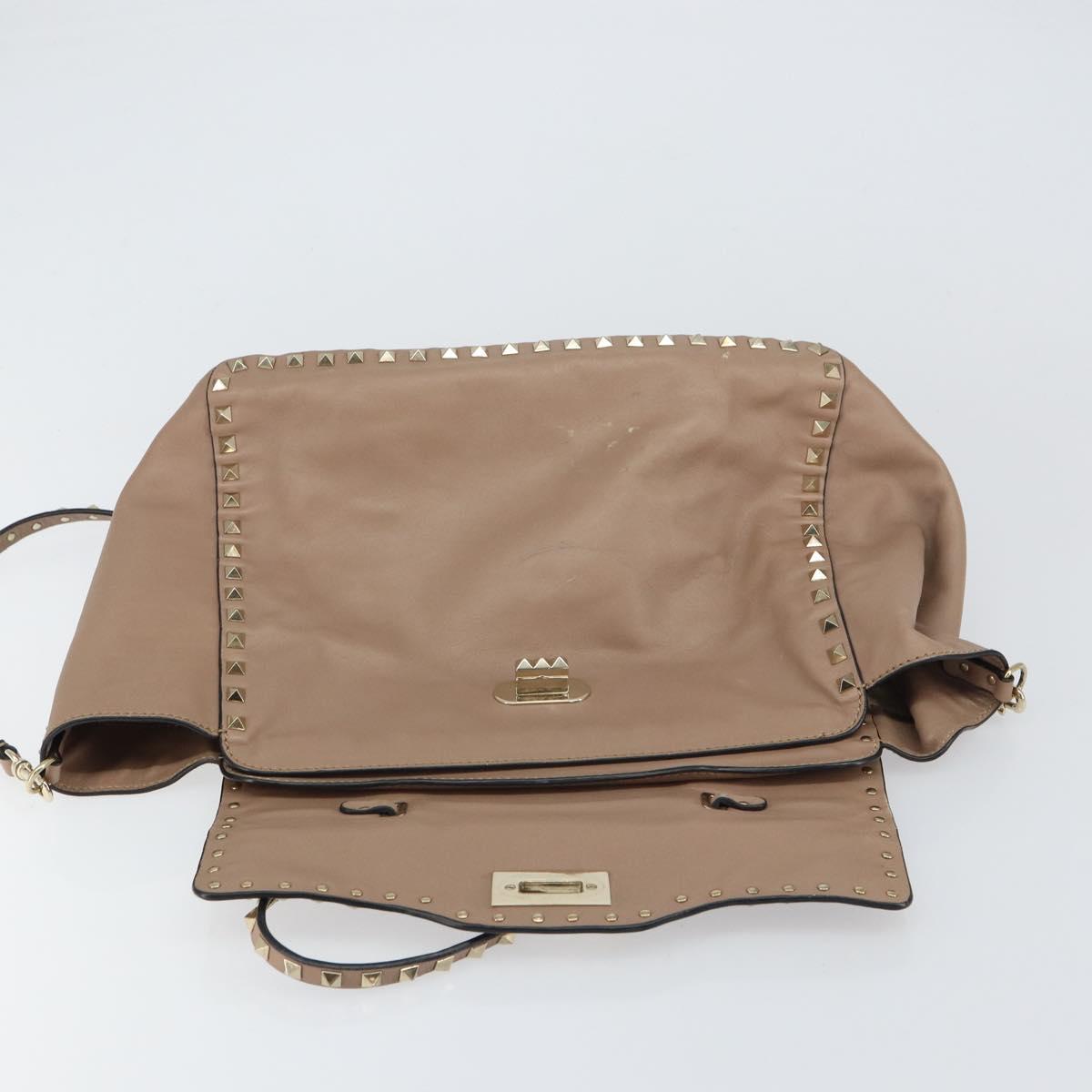 VALENTINO Studs Tote Bag Leather 2way Beige Gold Auth am10102