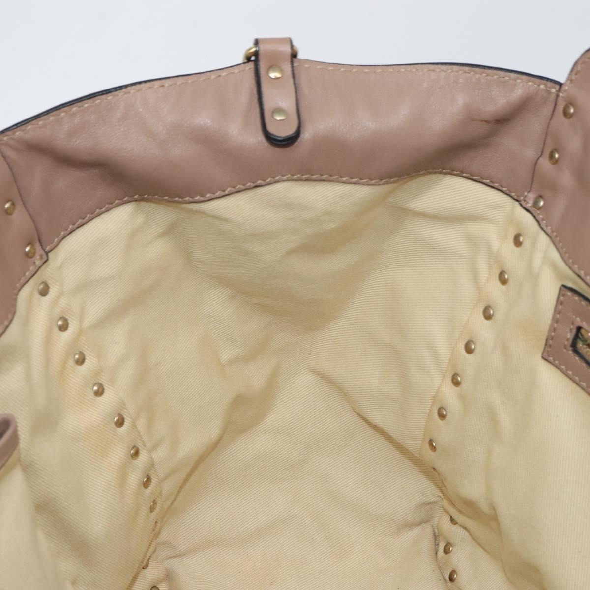 VALENTINO Studs Tote Bag Leather 2way Beige Gold Auth am10102